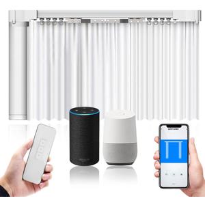Electric Smart Curtains System, Automatic Curtain Opener, Motorized Curtains Rod with Remote, Compatible with Alexa/Google Home/Tuya App (Up to 124inches)