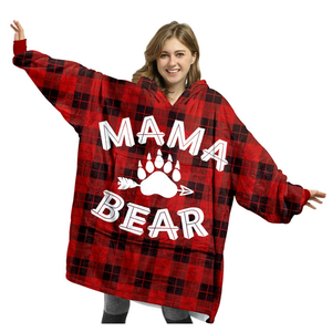 Mama Bear Wearable Blanket Hoodie – Buffalo Plaid Hooded Blanket for Mom, Mothers Day, Birthday Gifts from Daughter, Son and Husband, Gifts For Wife From Husband, Wife Birthday Gift, One Size