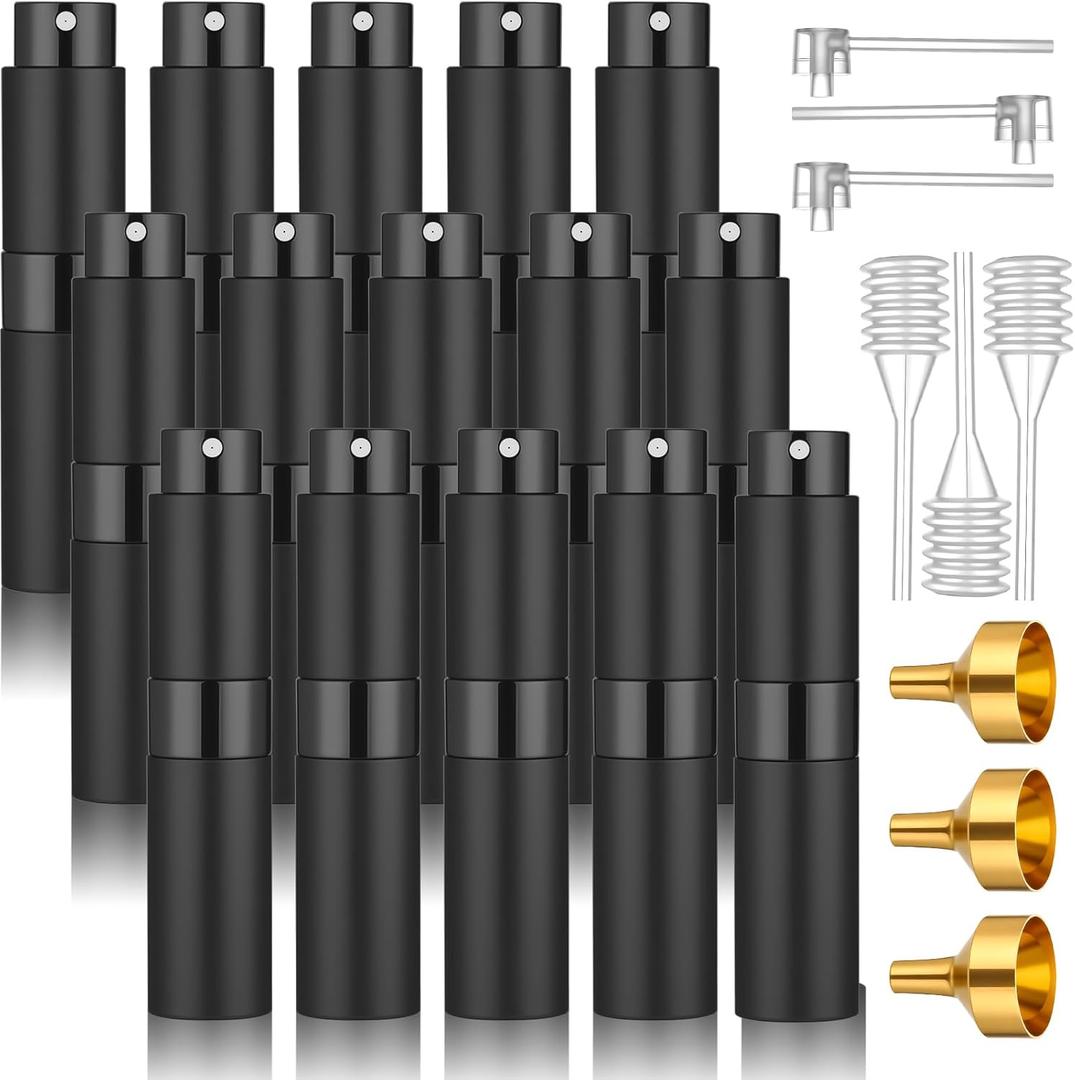 15 Pieces 8ML Travel Refillable Perfume Atomizer, Mini Refillable Perfume Bottle Empty Cologne Sprayer Bottle Portable Spray Bottles for Travel(Matte Black)