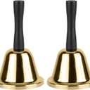 MROCO Gold Hand Bell, 2 Pack Steel Call Bell for Wedding, Adults, Dinner Bells for Food Line, Classroom Bells for Inside, Alarm, Jingles, Ringing