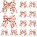 Realspring 12 Pcs Gingerbread Man Christmas Bows Ornaments 6.3 Inch Large Gingerbread Christmas Tree Wreath Bow Ribbons Craft for Xmas Garland Wrapping Holiday Party Decor Supplies