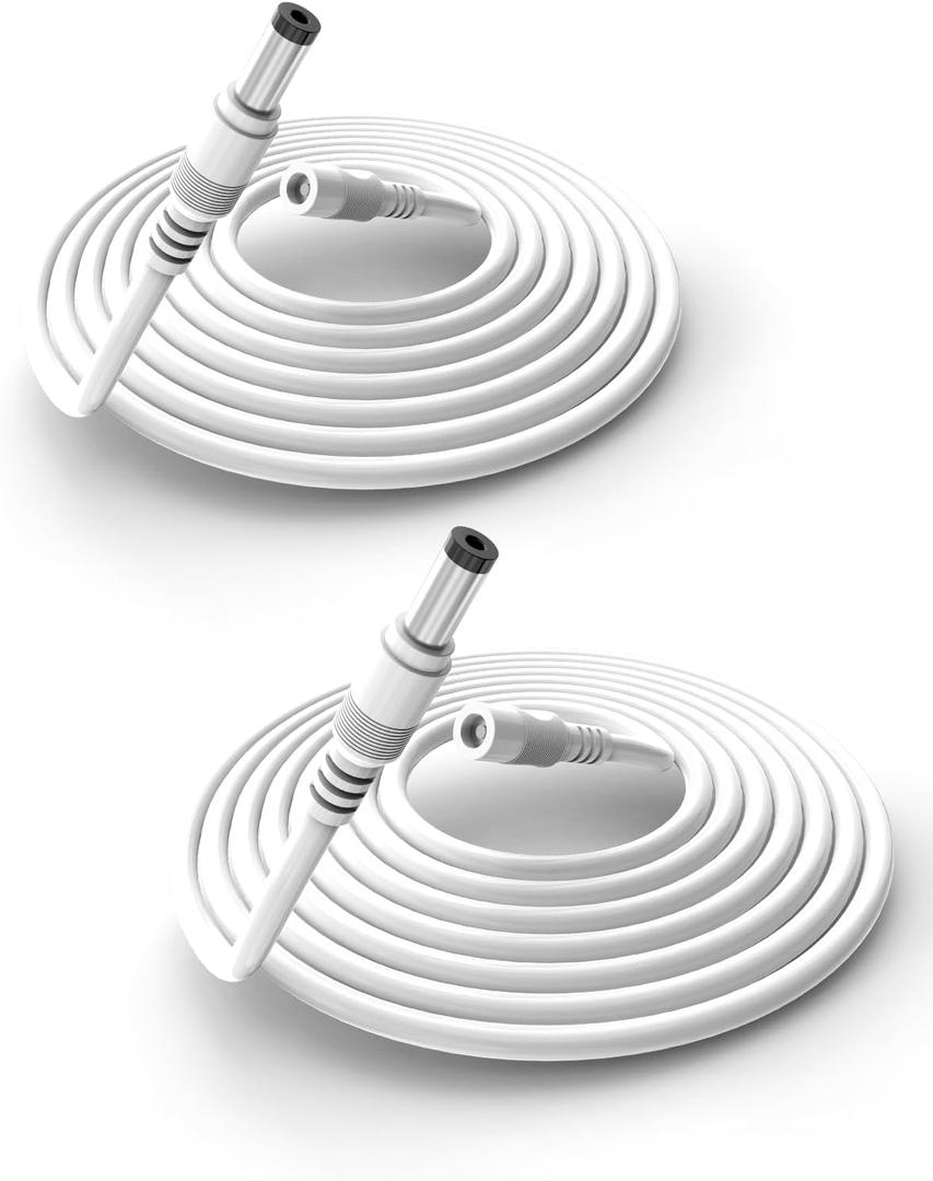 Tonton 2 Pack 10FT 3M DC Power Extension Cable 5.5 mm x 2.1 mm 5521 Male to Female 12V DC Adapter Cord Compatible with CCTV Security IP Camera,Survelliance DVR Standalone,LED Strip,Monitors(White)