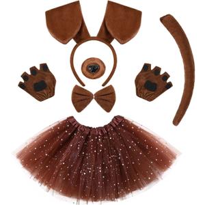 6 Pcs Puppy Costume for Women Include Dog Ears Headband,Bow Tie Tail Nose Paw Gloves and Tutu Skirt for Halloween