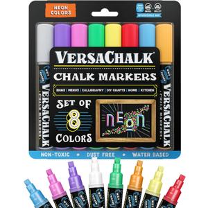 VersaChalk Liquid Chalk Markers for Blackboards - 8 Pack Bold Tip (5mm) | Neon Colors - Erasable & Washable for Vibrant Art and Signage