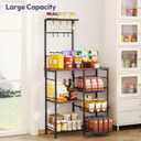 SWTYMIKI Bakers Rack with Storage - Coffee Bar Cabinet with Shelves, Coffee Station Organizer and Kitchen Stand with 8 Hooks, Baskets, Adjustable Feet for Kitchen Dining Room Pantry, Espresso