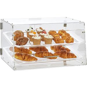 VEVOR Pastry Display Case, 2-Tier Commercial Countertop Bakery Display Case, Acrylic Display Box with Rear Door Access & Removable Shelves, Keep Fresh for Donut Bagels Cake Cookie, 20.7"x13.2"x11.9"