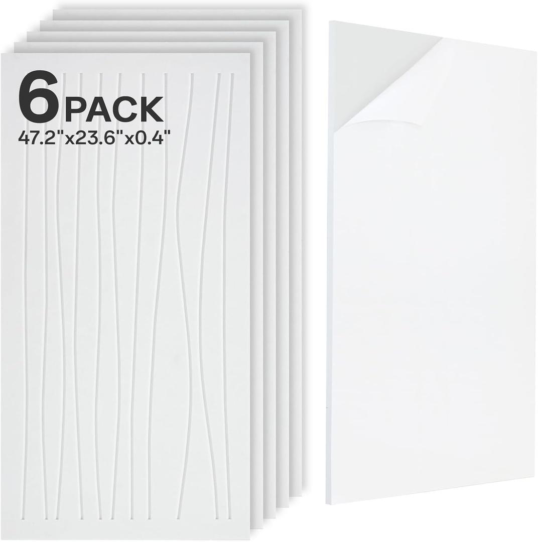 Acoustic 6 Pack Sound Absorbing Shape Cutting Panels, 47.2"x 23.6"x 0.4" Self-Adhesive Noise Reduction Wall Panels for Office, Home Theater, Recording Studio(White), 6PCS 47.2" * 23.6" * 0.4" with Design-2