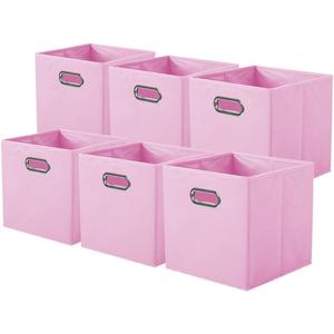 ShellKingdom Storage Bins, Foldable Fabric Storage Cubes And Cloth Storage Organizer Drawer with Metal Handle For Closet And Toys Storage, 11 X 10.5 X 10.5 INCH, 6 Pack (Pink)