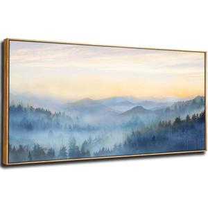 YJYart Tree Wall Art for Living Room Forest Nature Painting 20"x40" Framed Artwork Landscape Canvas Print for Bedroom Office Home Decor (Blue)