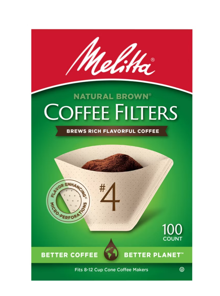 Melitta Natural Brown #4 Coffee Filter 100ct: Paper Filters for 8-12 Cup Drip Coffee Makers, Disposable, 6"x4"