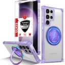 for Samsung Galaxy S23Ultra Case Compatible Wireless Charging Magnetic,with Screen Protector,for S23Ultra Phone Case with 360Stand Ring Military Grade Shockproof Heavy Duty Protection Purple