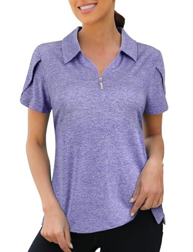 Viracy Golf Tops Women, 1/4 Zipper Polo Golf Shirts Dry Fit Breathable Lightweight Moisture Wicking Summer Exercise Yoga Golfing Gym Outfits for Retirees,Purple-Large