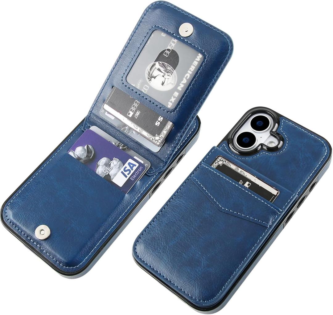KIHUWEY Compatible with iPhone 17 Case Wallet with Credit Card Holder, Flip Premium Leather Magnetic Clasp Kickstand Heavy Duty Protective Cover for iPhone 17 6.3 Inch (Blue)