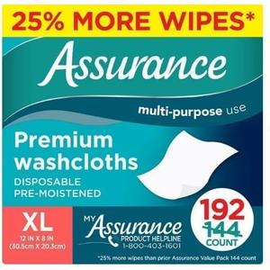 Assurance Premium Disposable Washcloths, XL 96 Count (Pack of 2), White, ASS-96-01