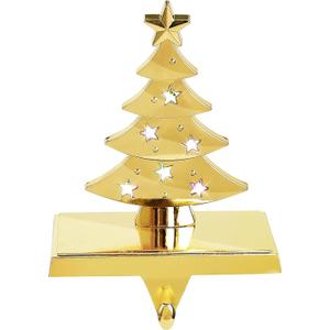 Amooca Christmas Stocking Holders Non-Slip Metal Hooks LED Lights Tree Decor Fireplace Mantle Stocking Hanger for Party Decorations (Gold)