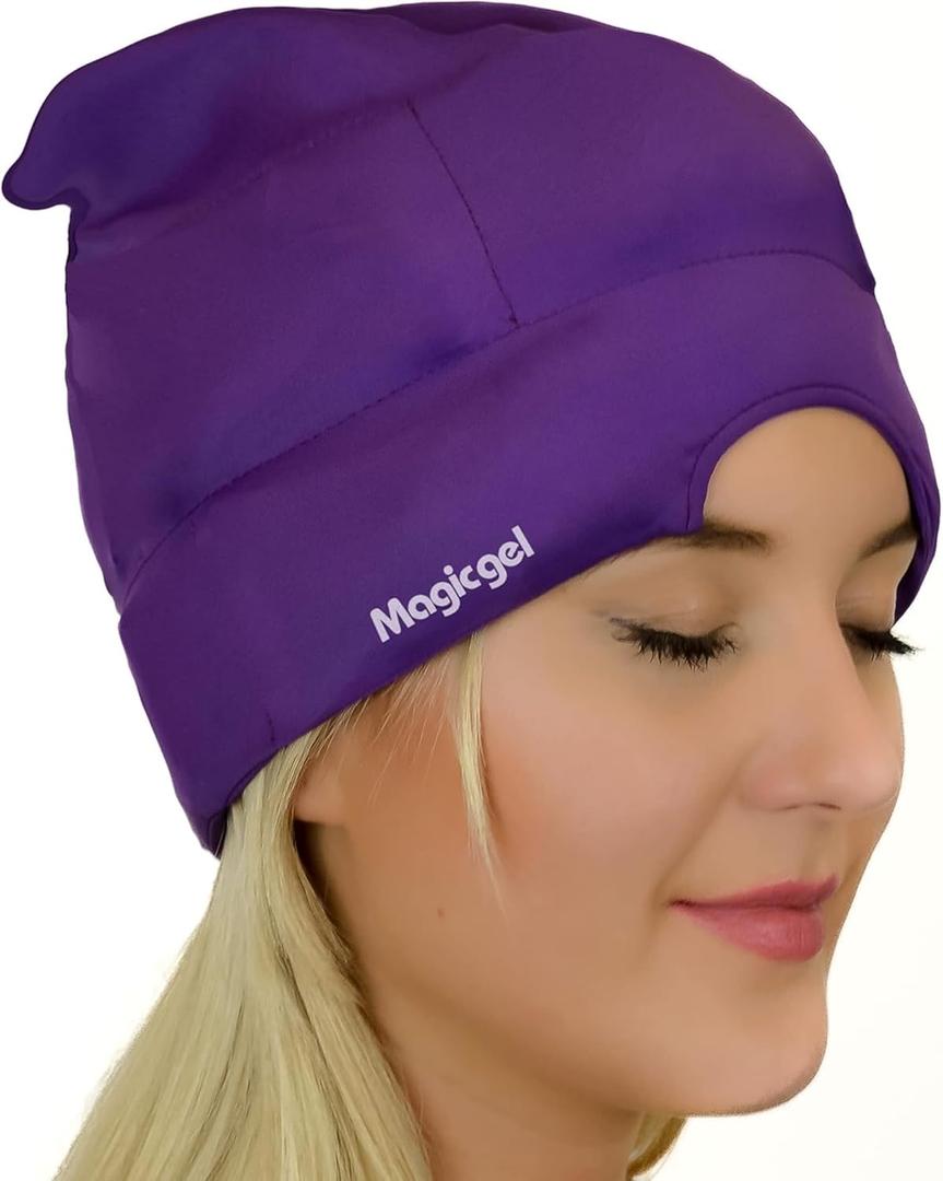 Magic Gel Migraine Ice Head Wrap - FSA HSA Eligible | Real Migraine & Headache Relief | The Original Headache Cap | Cold, Comfortable, Dark & Cool; Endorsed by Physicians, Loved by Thousands - Purple