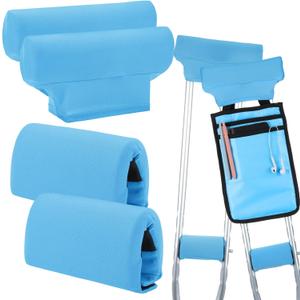 Threlaco 5 Pcs Crutch Padding and Bag for Armpits and Hand Grips, Soft Milk Fiber Crutch Pad Crutches Cushion Cover Accessories Sets for Underarm Armpits Handles(Blue)