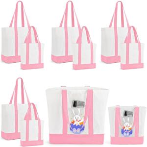 10Pcs Canvas Tote Bag Bulk with Outer Pocket, 12oz Cotton Blank Canvas Tote Bags 19 x 14.6Inch, 13 x 11Inch Reusable Grocery Bags Shopping Cloth Bags for Women, Mother's Day (5 Set Large & Medium)