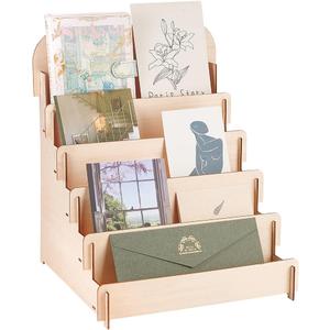 PH PandaHall 5 Tier Greeting Card Display Stand, Wooden Greeting Card Holder Portable Cardboard Sticker Display Stand Retail Display Stand for Cards Stickers Photos Vendor Retail Counter Trade Show