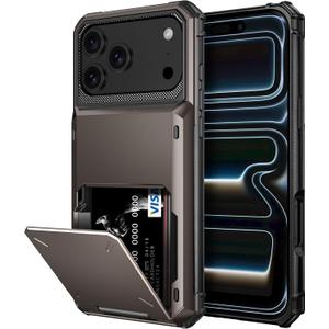 Vofolen for iPhone 17 Pro Max Case Wallet with Card Holder Dual Layer Heavy Duty Shockproof Drop Protection Hidden Flip 4-Card Slots Pocket Phone Cover for Women Men, 6.9 Inch Gun Metal