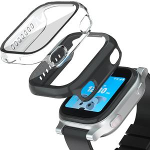 Compatible with AT&T amiGO Jr Watch Screen Protector, 2Pack Hard PC and Tempered Glass Case Cover for amiGo Kids Smartwatch Accessories, Anti-Scratch and Touch Sensitive (Clear+Black)