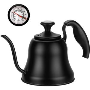 Tea Kettle with Thermometer Stovetop Gooseneck Kettle 28oz 0.8L Pour Over Coffee Pot, Matte Black Camping Home Kitchen Water Boiler, 1Pack