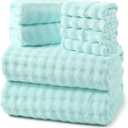 REDKISS 8-Piece Soft Bath Towel Sets, Extra Large 2 Bath Sheet (3570 in), 2 Hand Towel, 4 Washcloth, Microfiber Quick Dry & Absorbent, Aqua Towels for Bathroom