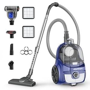 Aspiron Canister Vacuum, Upgraded 1600W Bagless Canister Vacuum Cleaner, Auto Cord Rewind, H13 HEPA Filter, 4Qt Large Capacity, 5 Tools for Hard Floors, Carpet, Pet, Upholstery, Car, Blue