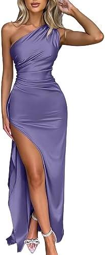 Memoriesea Women's Sexy One Shoulder High Split Cocktail Wedding Party Maxi Dress L