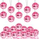 Newmemo Pink Disco Ball 24 Pcs Hanging Mirror Disco Balls Pink Mini Disco Balls Ornaments Reflective Mirror Ball Cake Decoration with Rope Christmas Tree Wedding Dance Music Festivals Decor