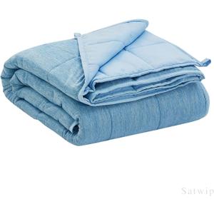 Satwip Cooling Weighted Blanket 15 lbs Cool Moire Jersey Bed Blanket Twin Size for Hot Sleeper with Soft Breathable Sanded, 48 x 72 inches, Blue