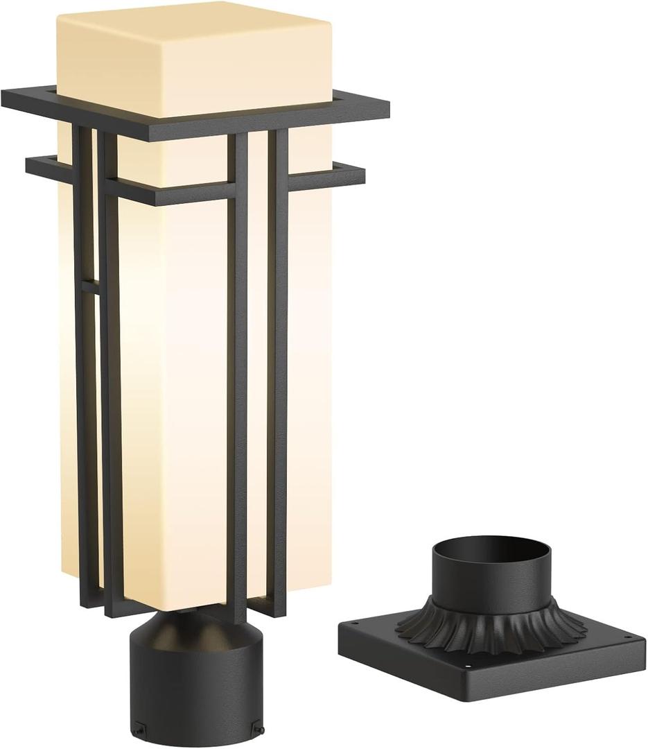 Outdoor Post Light Fixture - Aluminum Lamp Posts Outdoor Lighting, Outdoor Lightpost Lantern with 3-Inch Pier Mount Base Outside Pole Lighting for Porch Garnden (17.3''H, 1 pc)