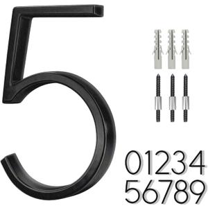 6 Inch Stainless Steel Floating House Number, Metal Modern House Numbers, for Outdoor Mailbox Yard Home Wall DoorGarage Gate with Nail Kit, Coated Black, 911 Visibility Signage (5)