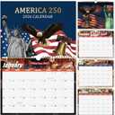 3 x 250th Anniversary American Patriotic 2026 Calendar, Spiral Bound Wall Calendar with Vintage Art, 12 Month Planner for Home & Office Decor