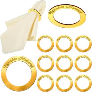 Qinyoung 12 Pcs Ramadan Napkin Rings Islamic Table Decor Napkin Buckles Eid Al Adha Mubarak Iftar Table Decoration for Ramadan Muslim Theme Party Supplies, Acrylic(Gold)