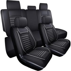 Aierxuan Car Seat Covers Full Set Compatible with Toyota Tundra Custom Fit 2008-2026 Crewmax Double Cab Truck Pickup Waterproof Leather Cushions with Split Bench 40/60(Full Set/Black-White)