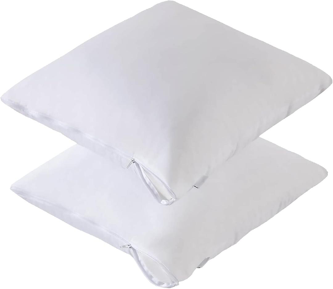 Waterproof Feather Proof Euro Pillow Protectors with Zipper 26x26 Pack of 2 Soft Bamboo Viscose Jersey Square Pillow Covers for European Throw Pillow (White(Smooth Surface))