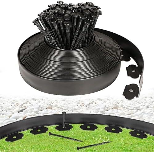 JERIA 2 Inch Tall 66 FT Garden Edging Kit with 90pcs Spikes, Plastic Edging for Landscaping