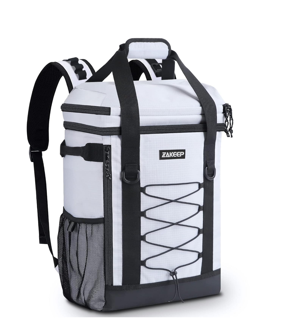 Cooler Backpack, 36 Cans Multifunctional Leakproof Cooler Backpack with Padded Top Handle, Mesh Pocket for Camping BBQ (White & Black)