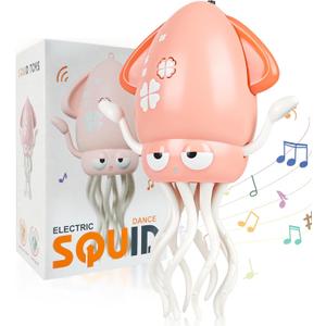 Electric Dancing Octopus Baby Toy, Dancing Squid Crawling Toys,Automatic Evasion Octopus Toy with Led Light and Music, Interactive Entertainment for Baby Sensory Development Birthday Gifts (Pink)