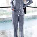 Aamikast Women's Pajama Sets Long Sleeve Button Down Sleepwear Nightwear Soft Pjs Lounge Sets (XXL)