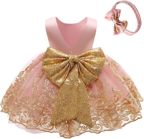 CMMCHAAH 0-6T Baby Girls Pageant Lace Embroidery Dresses Toddler Party Bowknot Tutu Gown Dress with Headwear,08