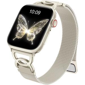 Adorve Slim Metal Band Compatible with Apple Watch Bands for Women  Thin Stainless Steel Mesh Loop Magnetic Wristbands for iWatch Bands Series 10 9 8 7 6 5 4 3 2 1 SE (Starlight), Size: 38/40/41/(42mm-Series 10) for wrist 5.5"-7.5"