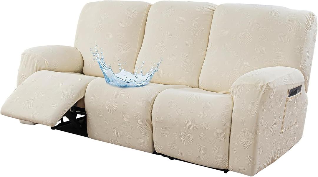 Gennia Recliner Sofa Covers 5 Pieces, Waterproof Sectional Couch Cover Stretch 3 Seat Reclining Couch Cover Soft Sofa Slipcover with Elastic Bottom Furniture Protector for Kis, Pets (Beige)