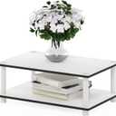 Furinno JUST Coffee Table, 2-Tier Modern Coffee Table with Open Shelf, Toolless Assembly Side Table, for Living Room, Bedroom, Home Office, Plain White, 2-Tier, 23.6"W