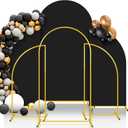 JaGely 3 Sets Wedding Metal Arch Backdrop Stands with Covers 7.2 ft/5 ft Frame Arched Backdrop Polyester Fitted for Party Ceremony Decor(Black)