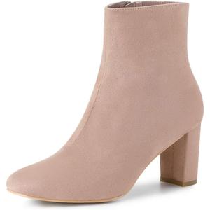 Allegra K Women's Side Zip Chunky Heels Ankle Boots (6)