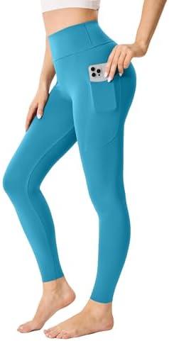 Gefyvcf Womens Seamless Leggings 28" Inseam with Pockets Buttery Soft High Waisted Tummy Control Full Length Yoga Pants Size S