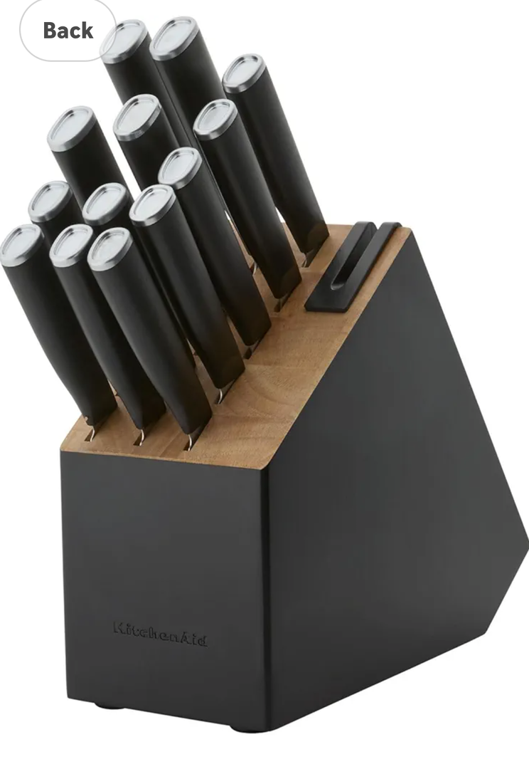 KitchenAid Classic Slim Knife Block Set with Built-In Knife Sharpener, High Carbon Stainless Steel Kitchen Knives, Sharp Kitchen Knife Set with Block, Black, 14 Piece