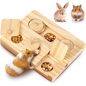 Guinea Pig Foraging Toys, 6 in 1 Hamsters Wooden Interactive Enrichment Toys, Treat Dispenser for Small Animal, for Rabbits, Bunny, Chinchillas, Rats and Gerbils